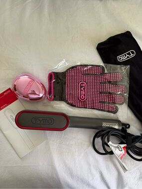 TYMO Pink & Black Hair Straightening Brush with Heat-Protect Glove